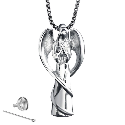 Stainless Steel Praying Angel Wings Urn Pendant Necklace For Ashes Memorial Keepsake Cremation Jewelry For Men Women Gift