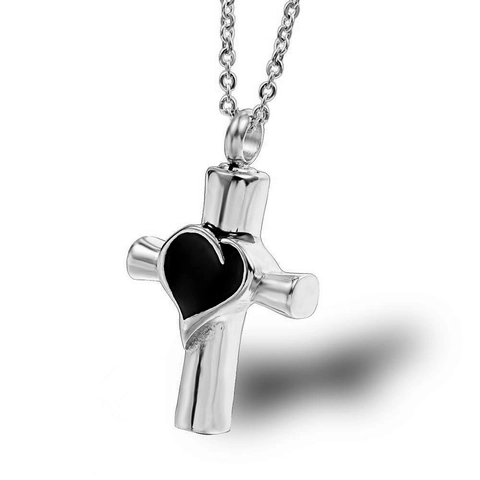 Stainless Steel Cross Urn Necklace For Ashes Heart Pattern Openable Memorial Cremation Jewelry Ashes Pendant For Men Women Keepsake