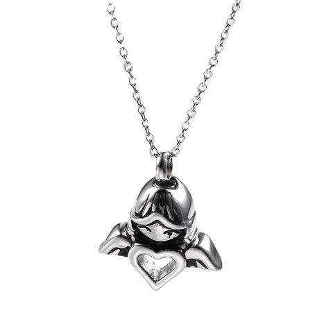 Angel Heart Urn Necklace For Ashes Stainless Steel Memorial Cremation Jewelry For Men Women Angel Wing Pendant Necklace