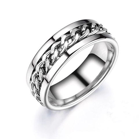 Titanium Steel Rotatable Chain Spinner Ring For Men Women Fashion Punk Style Bottle Opener Finger Ring Jewelry Gift Silver Black