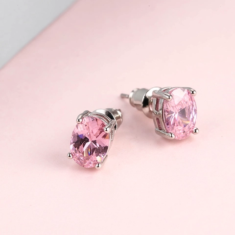 Minimalist Oval Opal Stud Earrings For Women Four Prong Copper Jewelry White Pink Blue Multicolor Elegant Anniversary Gift