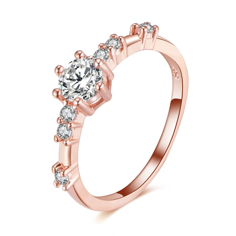 Minimalist Copper Zircon Ring For Women Gold Silver Rose Gold Plated Round Cut Cubic Zirconia Thin Band Ring Wedding Party Jewelry