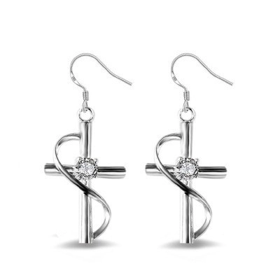 Mode Kreuz Ohrhänger Mit 925 Sterling Silber Ohrstecker-Stift Kupfer Zirkonia Lange Ohrringe Für Damen Geschenk Schmuck