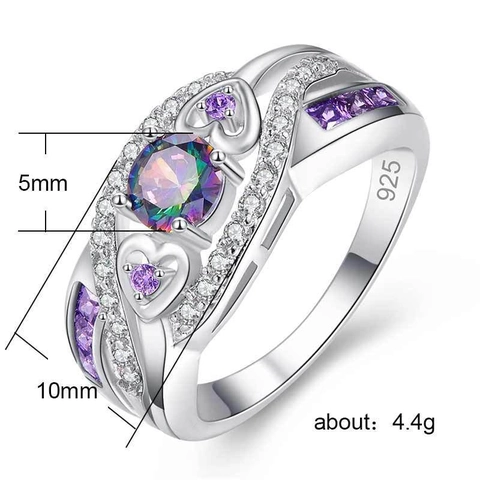 Fashion Heart Shape Copper Ring With Zirconia 925 Silver Plated Purple Sky Blue CZ Stone Wedding Jewelry For Women Gift