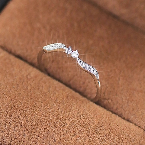 Minimalist Alloy Zircon Leaf Wave Curved Ring For Women Rose Gold Silver Plated Elegant Wedding Party Jewelry Fashion Finger Ring