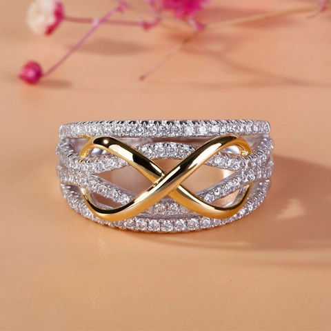 Infinity Symbol Hollow Multi Layer Ring Intertwined Copper Design With Sparkling Cubic Zirconia Fashion Jewelry Gift For Women