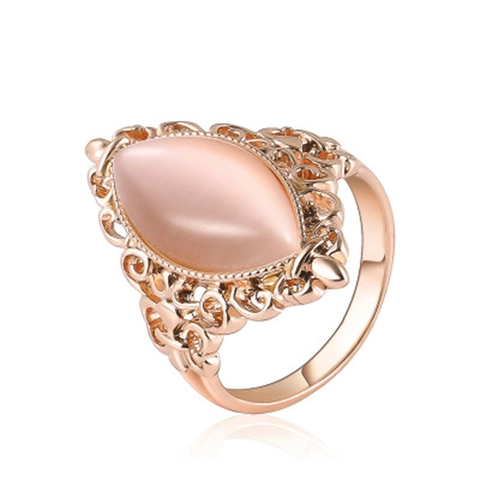 Vintage Marquise Cat's Eye Stone Ring For Women Rose Gold Silver Color Alloy Hollow Filigree Palace Ethnic Cocktail Ring