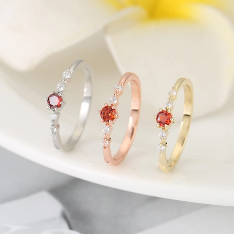 Mode Kupfer Vergoldet Roter Zirkonia Ring Für Damen Eleganter Geometrischer Runder Verlobungs Hochzeit Feiner Fingerring Schmuck