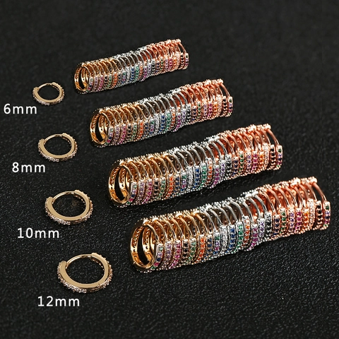 Minimalist Copper Gold Plated Ear Cartilage Hoop Earrings With Colorful Micro Inlaid Cubic Zirconia Round Piercing Jewelry