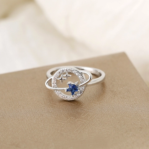 Bague Étoile Planète en Zircone pour Femme Bijoux de Doigt Saturne Céleste Minimaliste Cuivre Plaqué Argent Style S925