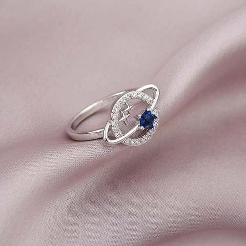 Bague Étoile Planète en Zircone pour Femme Bijoux de Doigt Saturne Céleste Minimaliste Cuivre Plaqué Argent Style S925