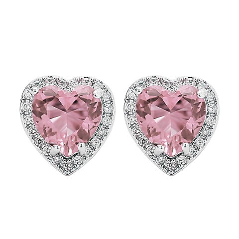 Women's Heart Shaped Halo Stud Earrings With Zirconia Rhinestones Romantic Copper Jewelry Gift For Valentine's Day Wedding