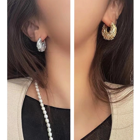 Pendientes de Aro de Latón Chapado en Oro Real Tejido Zircón Con Poste de Plata 925 Joyería de Moda para Mujeres