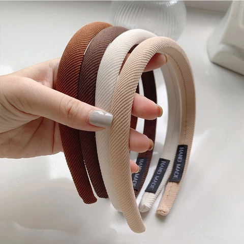 Women Ribbed Fabric Wrapped Headband Minimalist Solid Color Earthy Tones Handmade Hair Band Fashionable Retro Hair Accessories