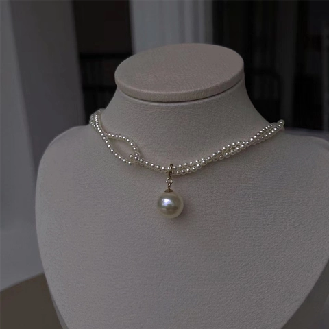 Französische Vintage Doppelreihige Kleine Künstliche Perlenkette Für Damen Eleganter Runder Künstliche Perlenanhänger 14K Gold Gefüllte Legierung Schmuck Geschenk