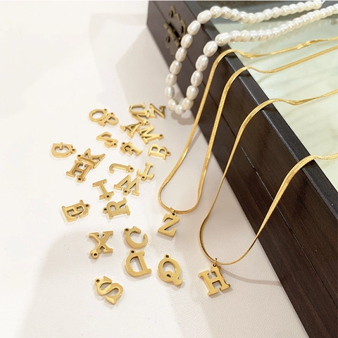 Minimalist Stainless Steel Alphabet Initial Pendant Necklace Gold Plated Flat Snake Chain Letter Necklace For Women Daily Jewelry