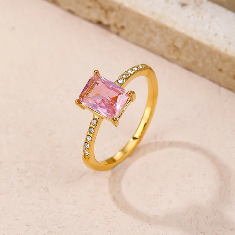Stainless Steel Rectangular Gemstone Ring For Women Luxury Zirconia Gold Plated Fashion Minimalist Index Finger Ring Jewelry
