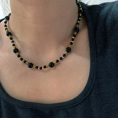 Boho Tigerauge Süßwasserperle Perlenhalskette Für Damen Vintage Schwarzer Achat Sonne Anhänger Vergoldeter Schmuck