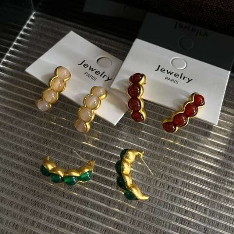 Pendientes de Botón de Vaina de Guisante Oro Mate Retro Con Poste de Plata de Ley 925 Diseño de Piedra Colorida Pendientes Mujer Joyería