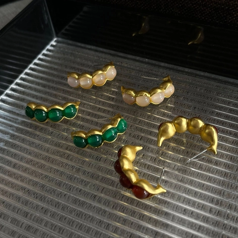 Pendientes de Botón de Vaina de Guisante Oro Mate Retro Con Poste de Plata de Ley 925 Diseño de Piedra Colorida Pendientes Mujer Joyería