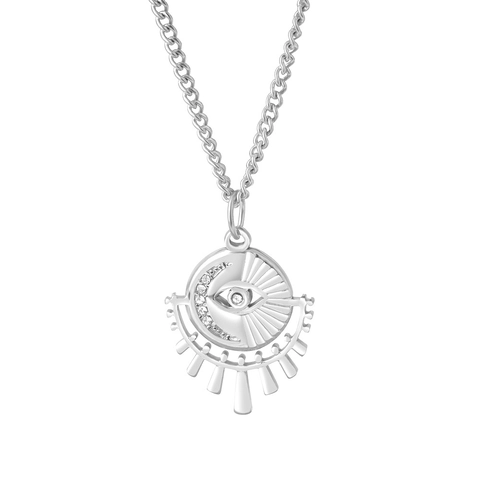 Collana con Pendente Occhio del Diavolo Turco in Acciaio Inossidabile per Donna Oro Argento Placcato Boho Sole Luna Zirconia Gioielli Celesti Regalo