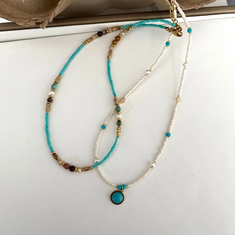 Bohemian Titanium Steel Natural Stone Beaded Necklace For Women Handmade Freshwater Pearl Choker Summer Beach Fashion Jewelry