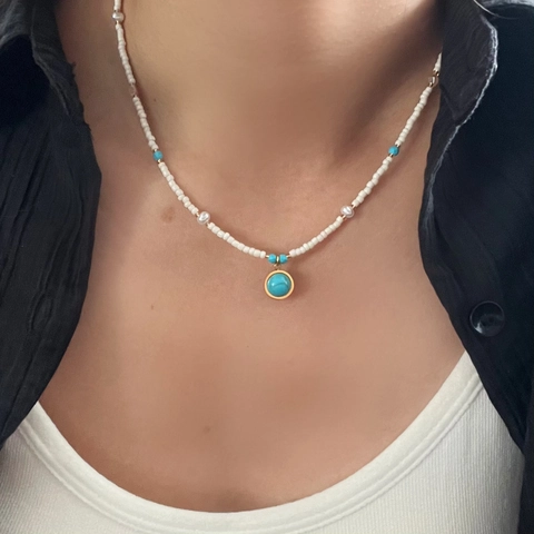 Bohemian Titanium Steel Natural Stone Beaded Necklace For Women Handmade Freshwater Pearl Choker Summer Beach Fashion Jewelry
