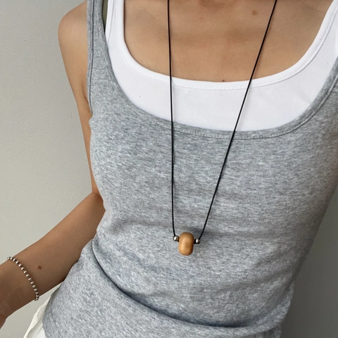 Minimalist Stainless Steel Beads Wax Rope Vegetable Ivory Nut Necklace For Women Vintage Long Sweater Chain Jewelry
