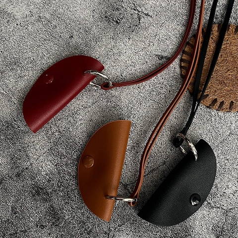 Minimalist Leather Pouch Necklace Mini Hanging Neck Glasses Bag Retro Snap Button Coin Purse Long Strap Necklace For Women
