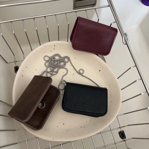 Vintage Mini Square Bag Pendant Necklace Stainless Steel Box Chain For Women Commuting Accessories