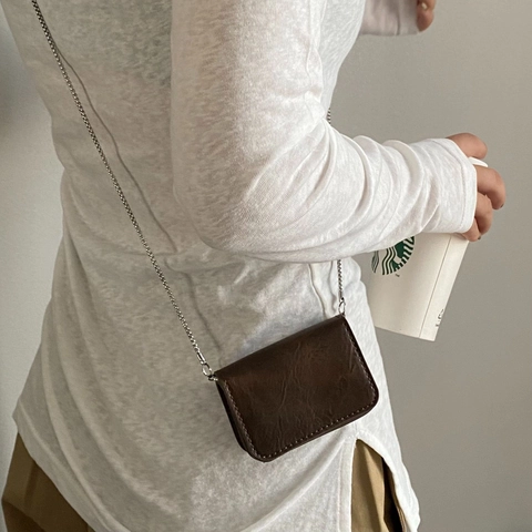 Vintage Mini Square Bag Pendant Necklace Stainless Steel Box Chain For Women Commuting Accessories