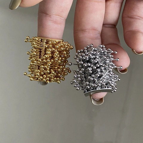 Avant-Garde Cluster Metallic Beads Copper Open Ring For Women Gold Silver Plated Firework Seed Design Statement Jewelry