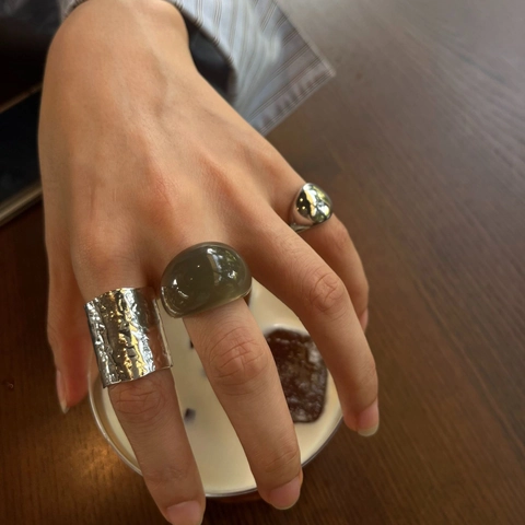 Unique Irregular Resin Ring Cold Style Open Copper Electroplated Versatile Geometric Finger Ring Retro Jewelry For Women