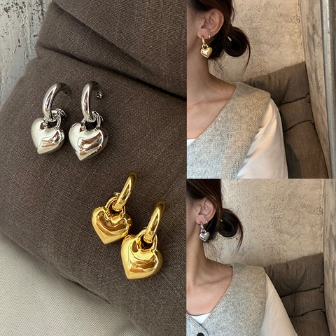 Vintage Heart Hoop Earrings With 925 Sterling Silver Earring Post Gold Silver Plated Copper Dangle Earrings For Women