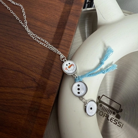 Sneeuwpop Knoop Hanger Halsketting Kerst Winter Sieraden Met Blauw Touw Sjaal Zilveren Legering Ketting Voor Dames Meisjes Cadeau