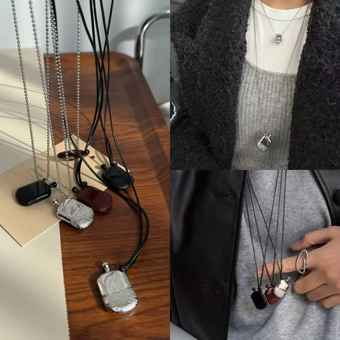 Retro Flask Bottle Pendant Necklace Stainless Steel Adjustable Long Sweater Chain Minimalist Hip Hop Jewelry For Men Women