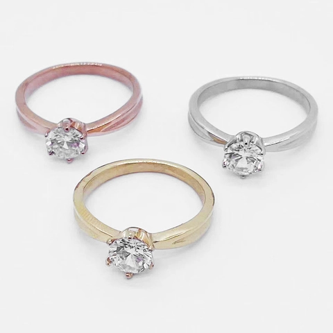 Classico Anello di Fidanzamento Tondo in Acciaio al Titanio con Zirconia Solitario a Sei Griffe Gioielli Regalo Matrimonio