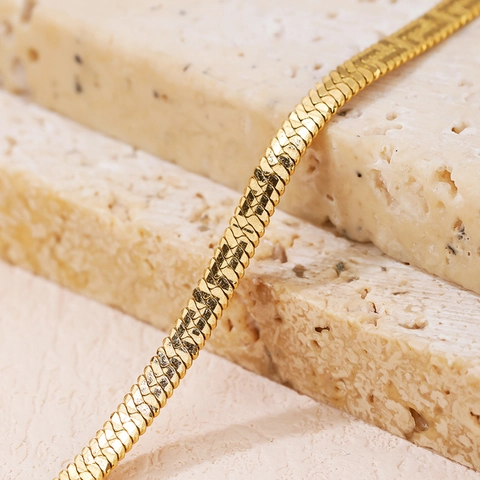Titanium Steel Gold Plated Herringbone Snake Chain Necklace With Roman Numerals Greek Key Pattern Heart Pendant Women