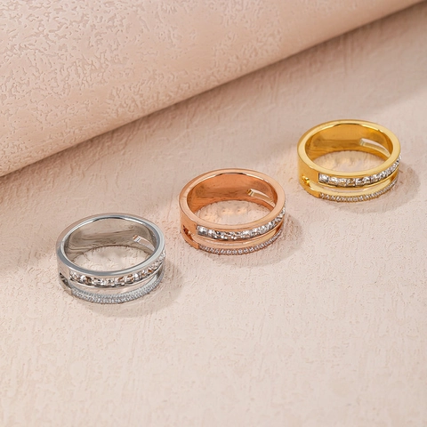 Fashion Stainless Steel Double Layer Hollow Zirconia Rings For Women Gold Rose Gold Silver Gypsy Starry Jewelry Gift
