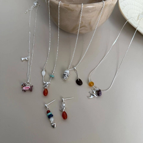 New Chinese Style Magpie Coffee Bean Pendant Necklace Women Beaded Heart Dachshund Dog Enamel Jewelry Accessory Collection