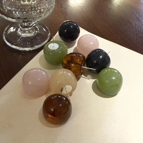 Minimalistische Hars Gelei Bal Oorknopjes En Vingerrand Halfdoorzichtig Effen Kleur Geometrische Sieraden Voor Vrouwen Cadeau