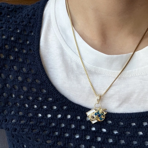 Gold Plated Titanium Steel Box Chain Travel Airplane Globe Camera Suitcase Pendant Necklace For Women Vacation Jewelry