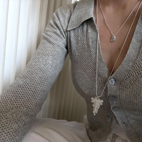 Korean Style Grape Cluster Pendant Necklace For Women Adjustable Copper Long Sweater Chain Jewelry With Artificial Pearl Accents