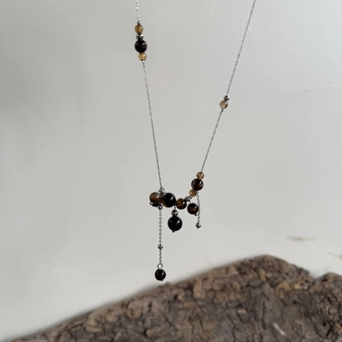 Κολιέ Maillard Tiger Eye Stone Γυναικείο Vintage Αλυσίδα Φιδιού Χειροποίητο με Χάντρες Αχάτης Φούντα Κόσμημα Δώρο