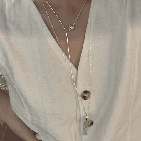 Minimalist Silver Plated Copper Heart Pendant Necklace For Women Long Tassel Waterdrop Grape Bead Sweater Chain Jewelry Accessories