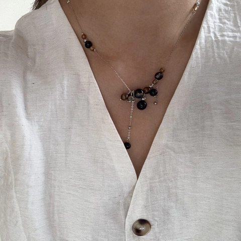 Κολιέ Maillard Tiger Eye Stone Γυναικείο Vintage Αλυσίδα Φιδιού Χειροποίητο με Χάντρες Αχάτης Φούντα Κόσμημα Δώρο