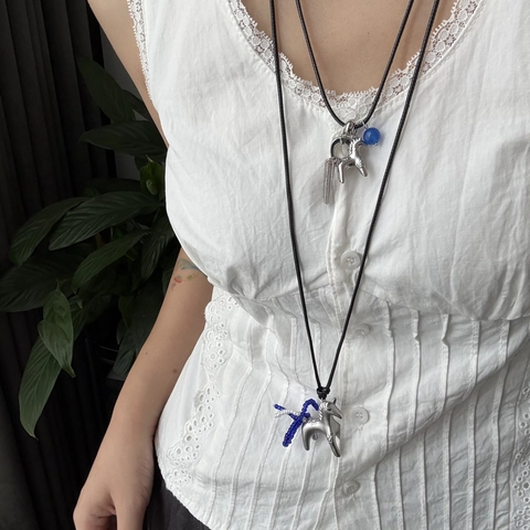 Niche Design Alloy Horse Pendant Necklace With Stainless Steel Ball Chain Beaded Tassel Long Necklace For Women Jewelry