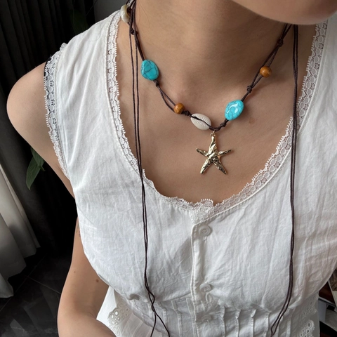 Collar Largo de Cuentas Bohemio Estrella de Mar Concha Cadena de Cintura Multiusos para Mujer Joyas de Cuerpo Étnicas Vintage