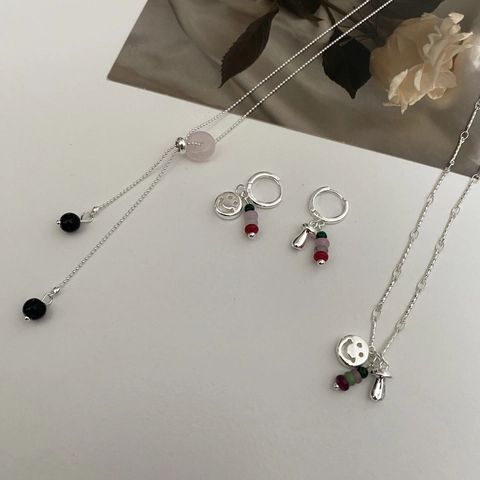 Koreanischer Stil Lächeln Gesicht Pilz Anhänger Perlenkette Ohrringe Naturstein Rosenquarz Schmuck Für Damen Accessoire