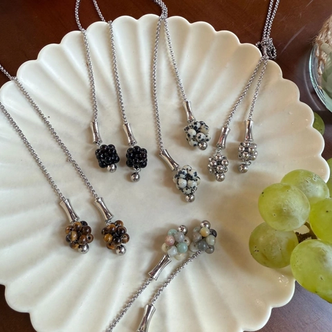 Collar Lariat Largo de Acero Inoxidable con Bolas Tejidas de Piedra Natural para Mujer Joyería Vintage de Obsidiana Ojo de Tigre
